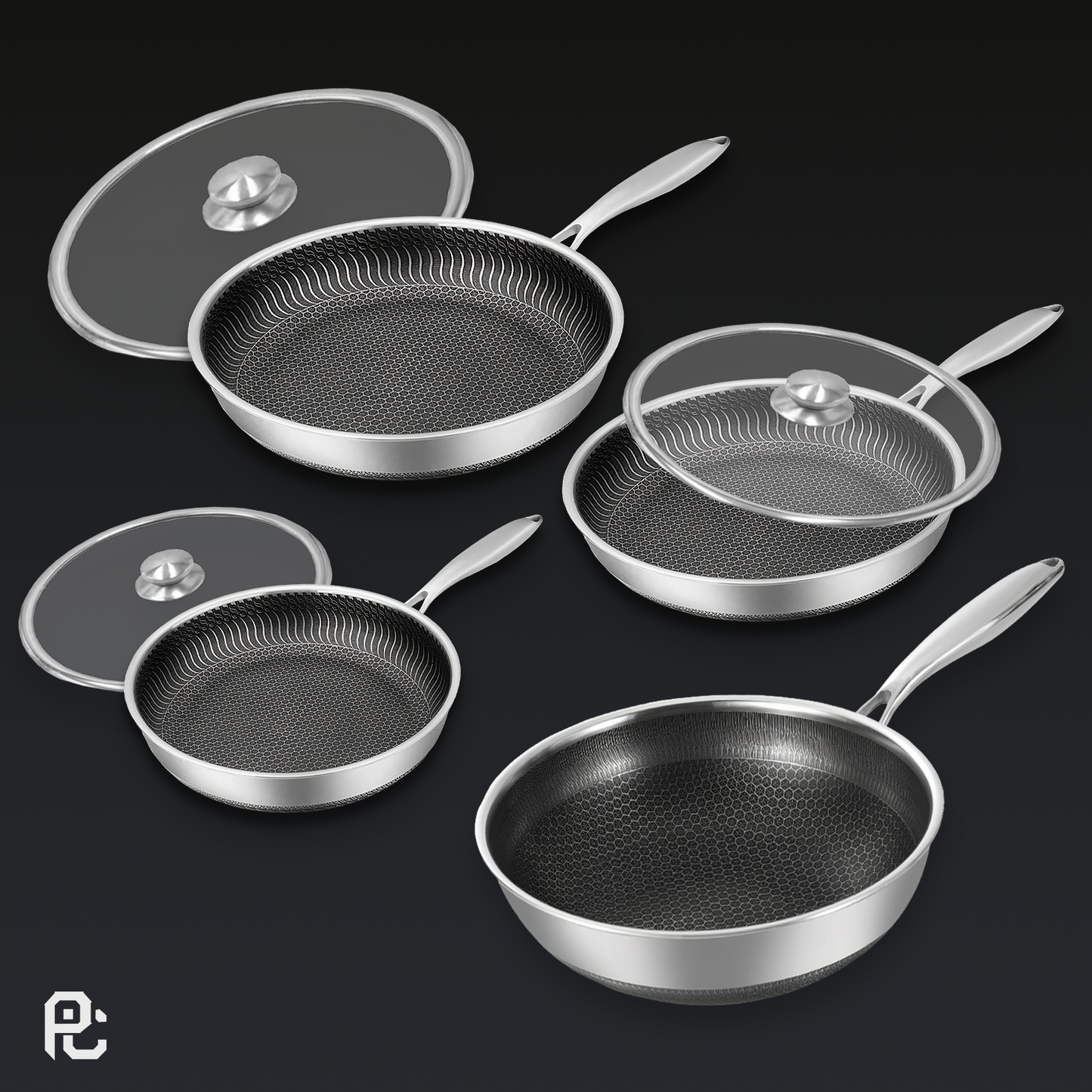 PureClad™ - 7 pc Hybrid Wok & Pans Set w/ Lids